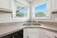 Corner sink with lots of natural light