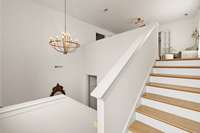 Hardwoods continue on the stairs to the upper level.