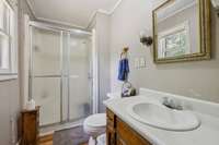The en-suite primary bathroom includes a standalone shower and a single vanity. 4835 Summertown Hwy Summertown, TN 38483