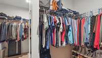 Master closet is the size of a bedroom! It's huge! Split with a wall in the middle, it creates spaces for each person to have their own side!