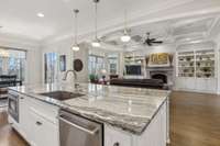 You'll Love the Huge Central Island with Quartz Countertops, and Oversized Single Bowl Blanco Sink Overlooking the Great Room!