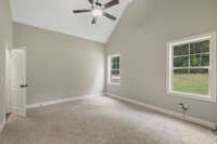The master bedroom also has windows that go to the backyard, which has no neighbors. Ceiling Fan