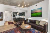 Furnished view of the living room and kitchen area