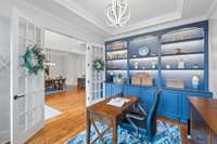 Complete with paned French doors, the office is the perfect space to work from home!