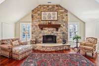 2nd floor bonus room, beautiful stone wood burning fireplace.