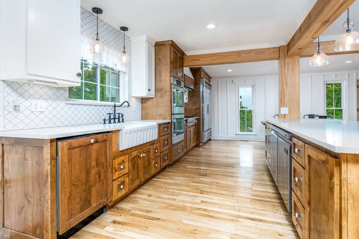 Totally Renovated - Kitchen, Dining and Family Room. Farm house sink, tiled backsplash