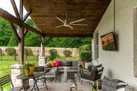 Two large fans make this entertaining area one of our favorite places to hang out during the summer months.