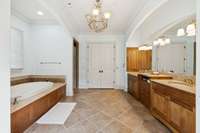 Upstairs Master bedroom bathroom, dual sinks and garden tub