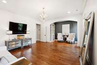 Second master bedroom suite - upstairs with hardwood floors, chandlier and canned lighting