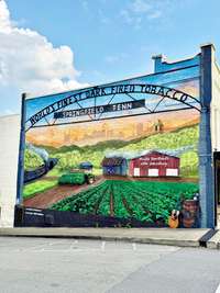 A mural on a building near the public square.