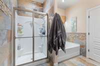 The primary bath has a walk in shower with glass door & tile backsplash. 532 Johnstown Dr. Smyrna, TN 37167