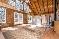 Entry has 2 Story soaring A frame ceilings in the Family Room/ Kitchen combo