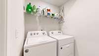 Laundry room off hallway from entrance.... Washer and dryer comes with house! While  you are moving in......YOU can do Laundry.(its less weight than furniture)