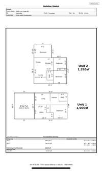 2685 Lick Creek floorplan - main level is a 2/1 unit, and top floor is a 2/1 unit