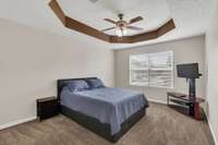 Primary Suite features a trey ceiling and a ceiling light/fan fixture