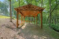 Covered pavilion overlooking the lake.