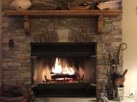 Such a welcoming fire on those cool nights! Gas starter makes a  wood burning fire so easy!