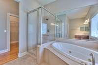 Primary bath with separate shower and tub