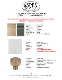 Selections for Home under construction. Check PDF attachment for full selections.