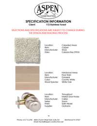 Selections for Home under construction. Check PDF attachment for full selections.