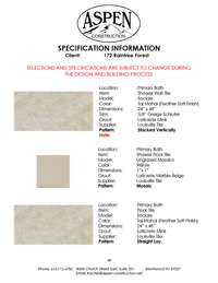 Selections for Home under construction. Check PDF attachment for full selections.
