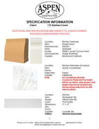 Selections for Home under construction. Check PDF attachment for full selections.