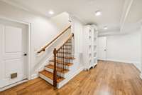 Basement landing.  Storage to the left