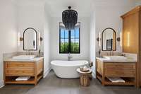 The Primary Bath has double, separate vanities