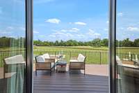 A large balcony off the guest space