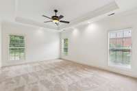 Main floor Primary bedroom.  Wonderful large space with coved ceiling.  Ensuite bathroom and walk-in closet attached.