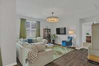 Lovely living room! This overlooks the vast common ground behind the fenced in yard. SO very private and lovely!