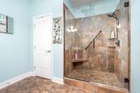 Huge oversized tile shower with frameless door