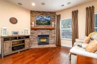 Attractive custom stone gas fireplace