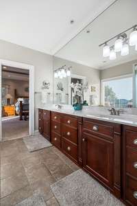 Oversized double vanity with two sinks.