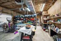 Oversized large two car garage with workshop area.