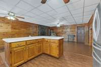 Basement kitchen with island.