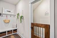Drop zone w/indoor kennel (sellers have regular door and can switch out to make back into large storage under stairs)