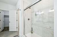 Snazzy 5' Tiled Walk-In Shower with easy sliding doors!