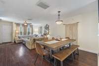 The spacious layout offers space for a dining table and more!