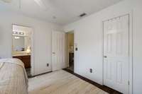 The primary bedroom offers ample space and storage! Helpful for keeping your bedroom organized!