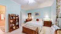 A second primary bedroom en suite on the second level.