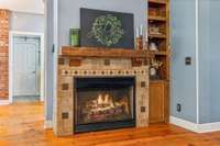 Cozy Fireplace with Built-in Shelving
