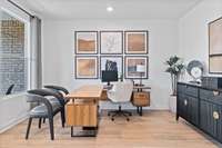 Home Office.   Photos are of the Slatewood Decorated Model Home and are for demonstration purposes only. Colors and finishes will vary.