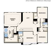 2nd Floor Layout - 4 bedrooms and 3 bathrooms, plus spacious Loft Area