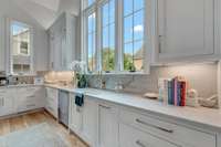 Beautiful quartzite counter tops on all kitchen counters and backsplash.