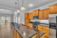 Granite high top and counters with stainless appliances