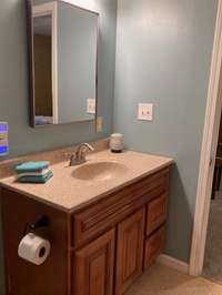 Single vanity in primary bath.