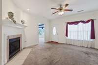 View of the Living area with views of front door