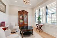 Elegant lighting sets the mood in every room of this home.  Custom trim and shutters only add to the elegance.