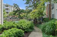 Sidewalks and green space throughout the community
